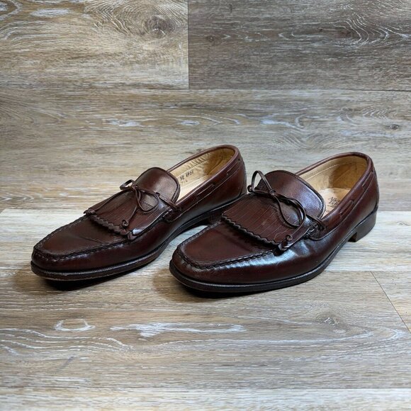 Allen Edmonds Brown Leather Fringe Top Loafers Men's Size 9.5 - Picture 1 of 6